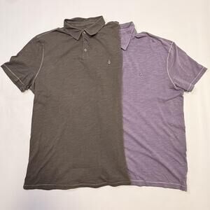 John Varvatos U.S.A. Polo Shirt Mens Large Gray Purple Lot Of 2 Slub Cotton